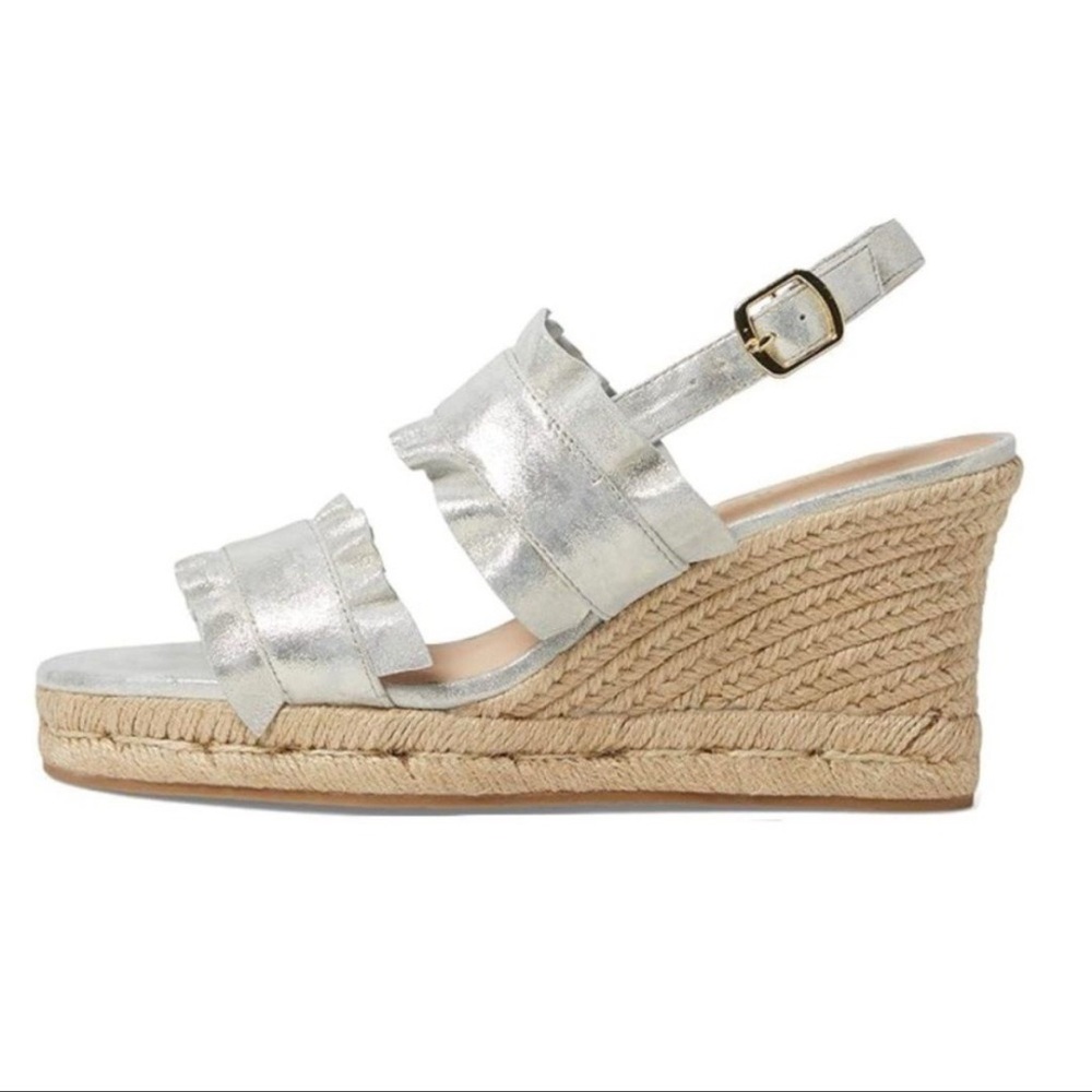 Jack Rogers Silver Metallic Espadrille Wedge Sandals